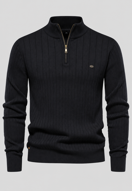 Pull homme à demi-fermeture éclair, col montant et motif côtelé - Mikkel