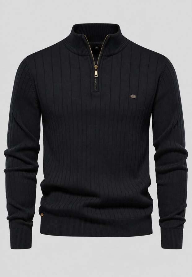 Pull homme à demi-fermeture éclair, col montant et motif côtelé - Mikkel