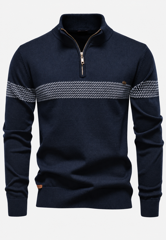 Pull homme à demi-fermeture éclair, col montant et rayures géométriques - Nolan