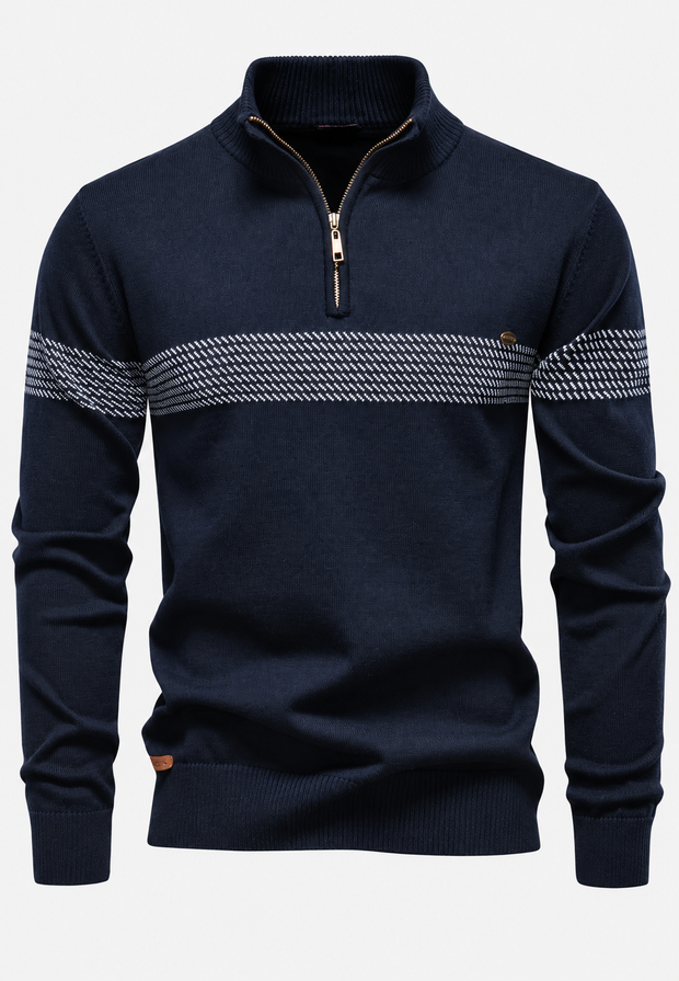 Pull homme à demi-fermeture éclair, col montant et rayures géométriques - Nolan