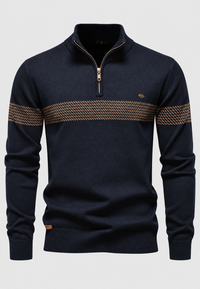 Pull homme à demi-fermeture éclair, col montant et rayures géométriques - Nolan