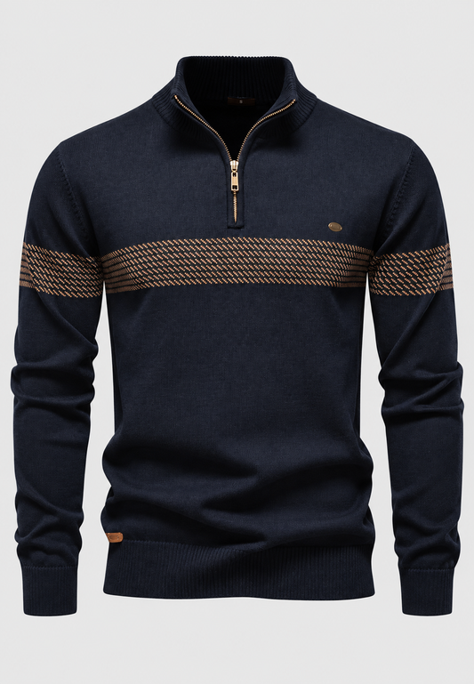 Pull homme à demi-fermeture éclair, col montant et rayures géométriques - Nolan