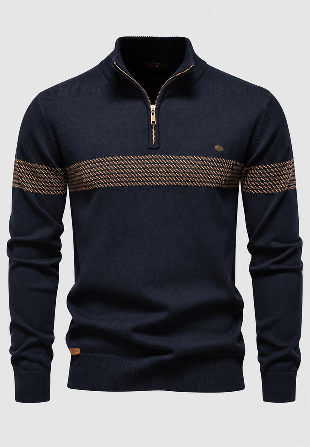 Pull homme à demi-fermeture éclair, col montant et rayures géométriques - Nolan