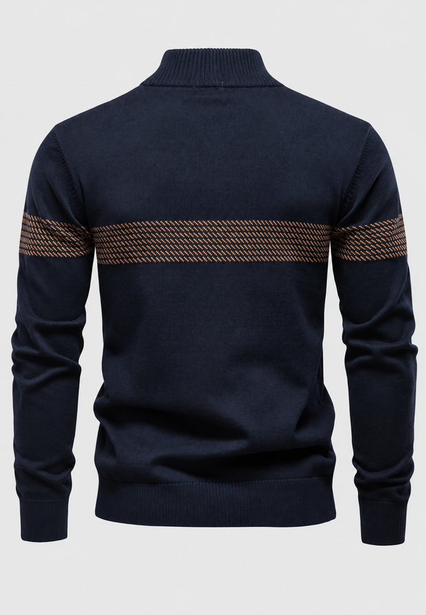 Pull homme à demi-fermeture éclair, col montant et rayures géométriques - Nolan