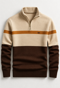 Pull homme à demi-fermeture éclair, col montant et rayures horizontales - Auden