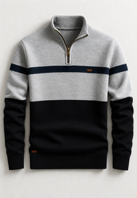 Pull homme à demi-fermeture éclair, col montant et rayures horizontales - Auden