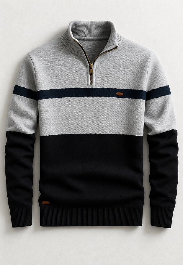 Pull homme à demi-fermeture éclair, col montant et rayures horizontales - Auden