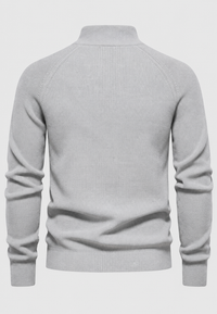 Herrenpullover mit halbem Reißverschluss, Stehkragen und Raglanärmeln – Leif