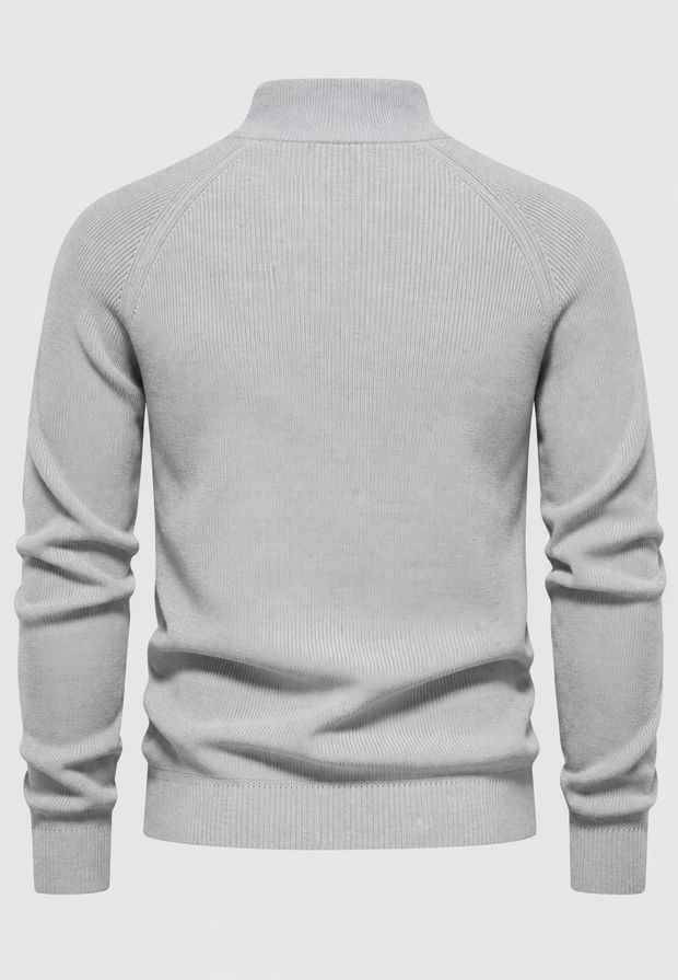 Herrenpullover mit halbem Reißverschluss, Stehkragen und Raglanärmeln – Leif