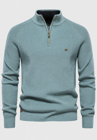 Herrenpullover mit halbem Reißverschluss, Stehkragen und Raglanärmeln – Leif