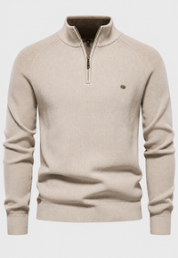 Herrenpullover mit halbem Reißverschluss, Stehkragen und Raglanärmeln – Leif