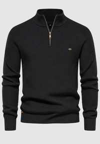 Herrenpullover mit halbem Reißverschluss, Stehkragen und Raglanärmeln – Leif