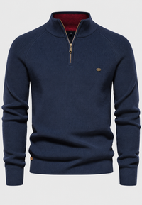 Herrenpullover mit halbem Reißverschluss, Stehkragen und Raglanärmeln – Leif