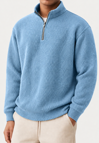 Pull homme à demi-fermeture éclair, col montant et maille côtelée - Elio