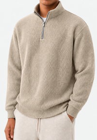 Pull homme à demi-fermeture éclair, col montant et maille côtelée - Elio