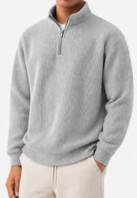 Pull homme à demi-fermeture éclair, col montant et maille côtelée - Elio