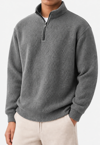 Pull homme à demi-fermeture éclair, col montant et maille côtelée - Elio