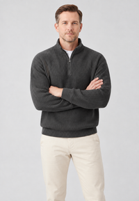 Pull homme à demi-fermeture éclair, col montant et maille côtelée - Elio