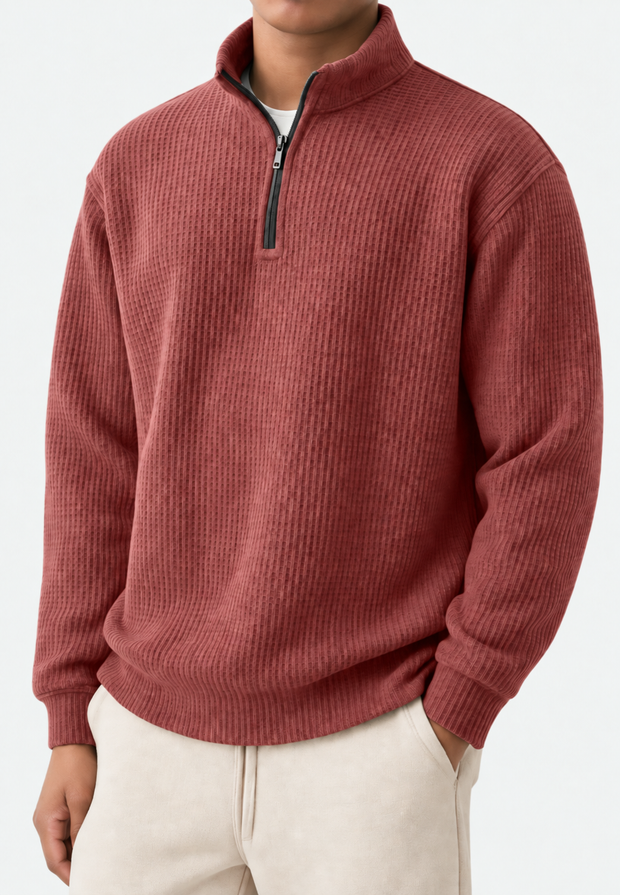 Pull homme à demi-fermeture éclair, col montant et maille côtelée - Elio