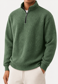 Pull homme à demi-fermeture éclair, col montant et maille côtelée - Elio