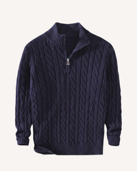 Pull homme à demi-fermeture éclair, col montant, maille torsadée - Moritz