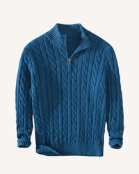 Pull homme à demi-fermeture éclair, col montant, maille torsadée - Moritz
