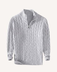 Pull homme à demi-fermeture éclair, col montant, maille torsadée - Moritz