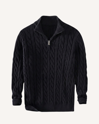 Pull homme à demi-fermeture éclair, col montant, maille torsadée - Moritz