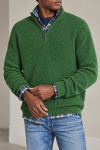 Herrenpullover mit halbem Reißverschluss, Rippstrick und hohem Kragen – Stellan