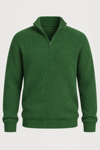 Herrenpullover mit halbem Reißverschluss, Rippstrick und hohem Kragen – Stellan