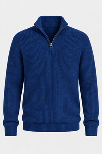 Herrenpullover mit halbem Reißverschluss, Rippstrick und hohem Kragen – Stellan