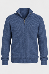 Herrenpullover mit halbem Reißverschluss, Rippstrick und hohem Kragen – Stellan
