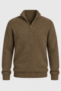 Herrenpullover mit halbem Reißverschluss, Rippstrick und hohem Kragen – Stellan