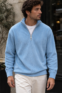 Herrenpullover mit halbem Reißverschluss und gerippter Struktur – Leander