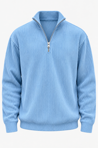 Herrenpullover mit halbem Reißverschluss und gerippter Struktur – Leander