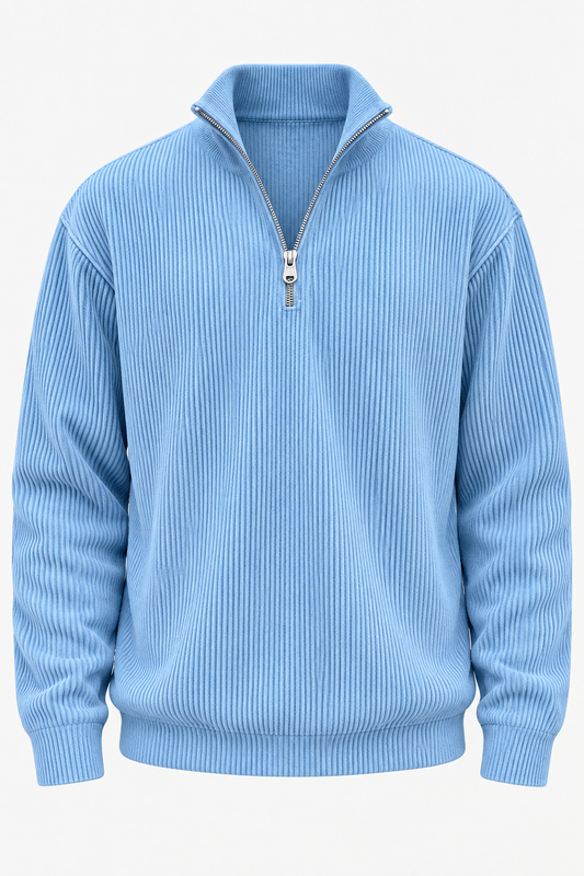 Pull homme à demi-fermeture éclair, texture côtelée - Leander