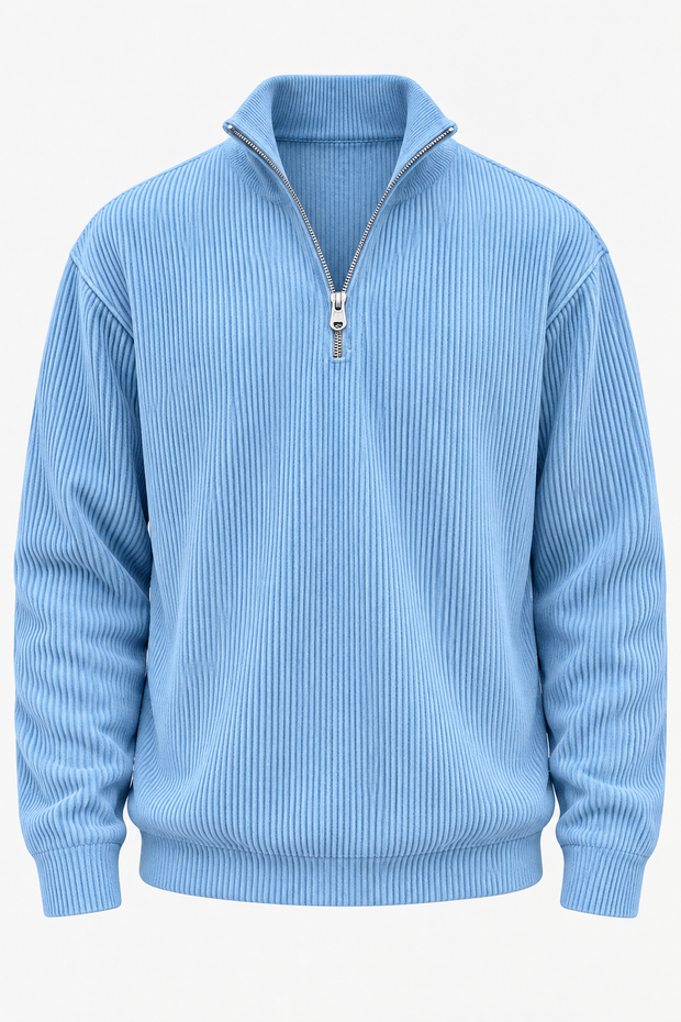 Herrenpullover mit halbem Reißverschluss und gerippter Struktur – Leander