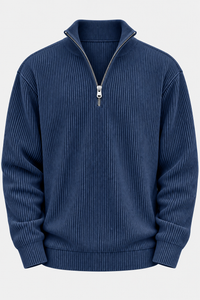 Herrenpullover mit halbem Reißverschluss und gerippter Struktur – Leander
