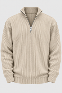Herrenpullover mit halbem Reißverschluss und gerippter Struktur – Leander