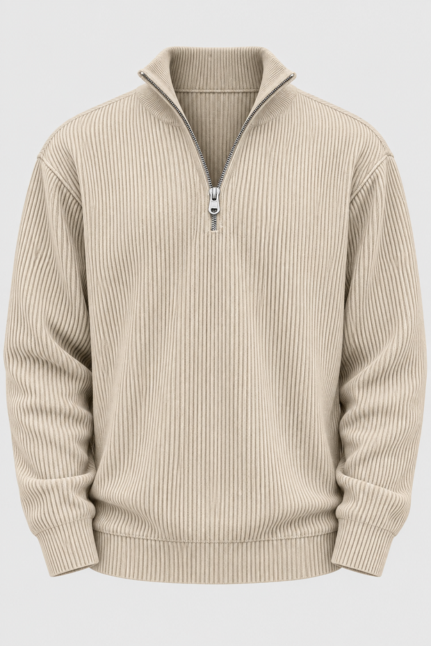 Herrenpullover mit halbem Reißverschluss und gerippter Struktur – Leander