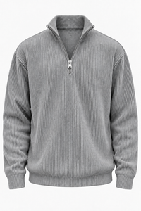 Herrenpullover mit halbem Reißverschluss und gerippter Struktur – Leander