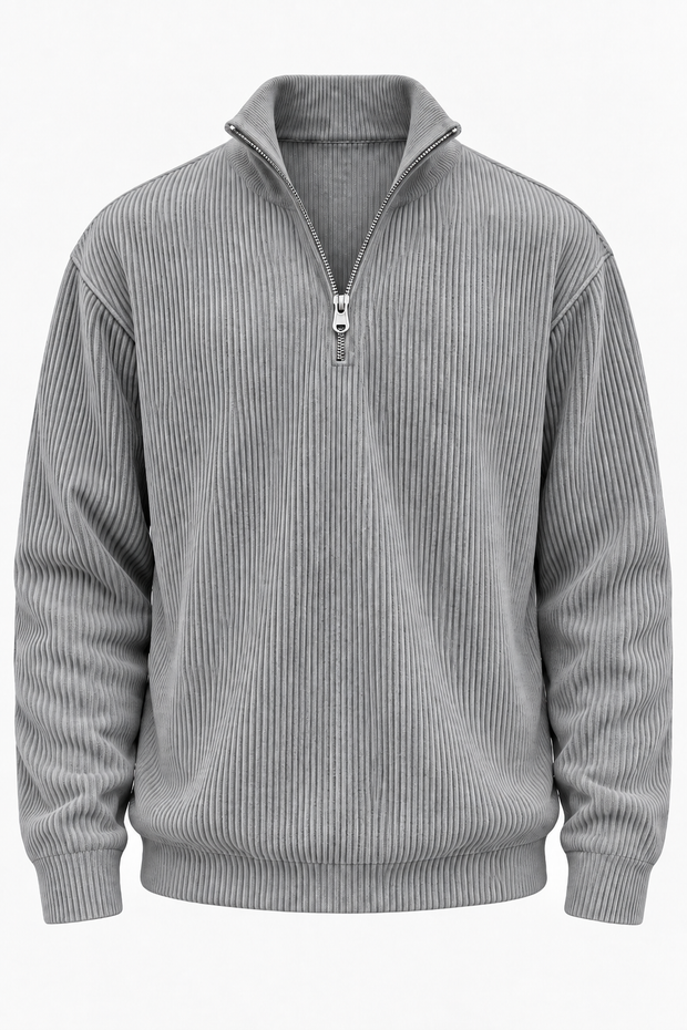 Herrenpullover mit halbem Reißverschluss und gerippter Struktur – Leander