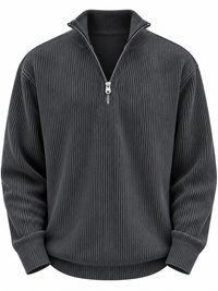 Herrenpullover mit halbem Reißverschluss und gerippter Struktur – Leander