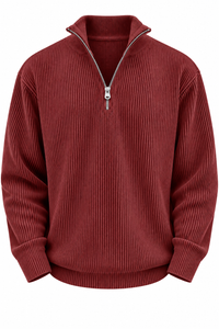Herrenpullover mit halbem Reißverschluss und gerippter Struktur – Leander