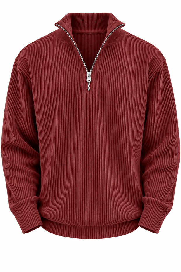 Herrenpullover mit halbem Reißverschluss und gerippter Struktur – Leander