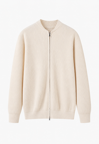 Herrenpullover mit Rippenstrick, hohem Kragen und halbem Reißverschluss – Blaise