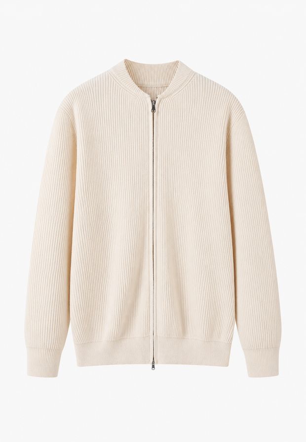 Herrenpullover mit Rippenstrick, hohem Kragen und halbem Reißverschluss – Blaise
