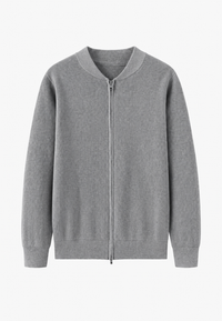 Herrenpullover mit Rippenstrick, hohem Kragen und halbem Reißverschluss – Blaise