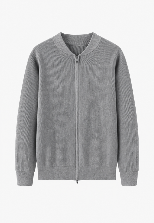 Herrenpullover mit Rippenstrick, hohem Kragen und halbem Reißverschluss – Blaise