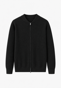 Herrenpullover mit Rippenstrick, hohem Kragen und halbem Reißverschluss – Blaise
